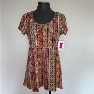 Women’s M Bobbie Brooks Multi Fall Floral India Print Babydoll Soft Stretch Top